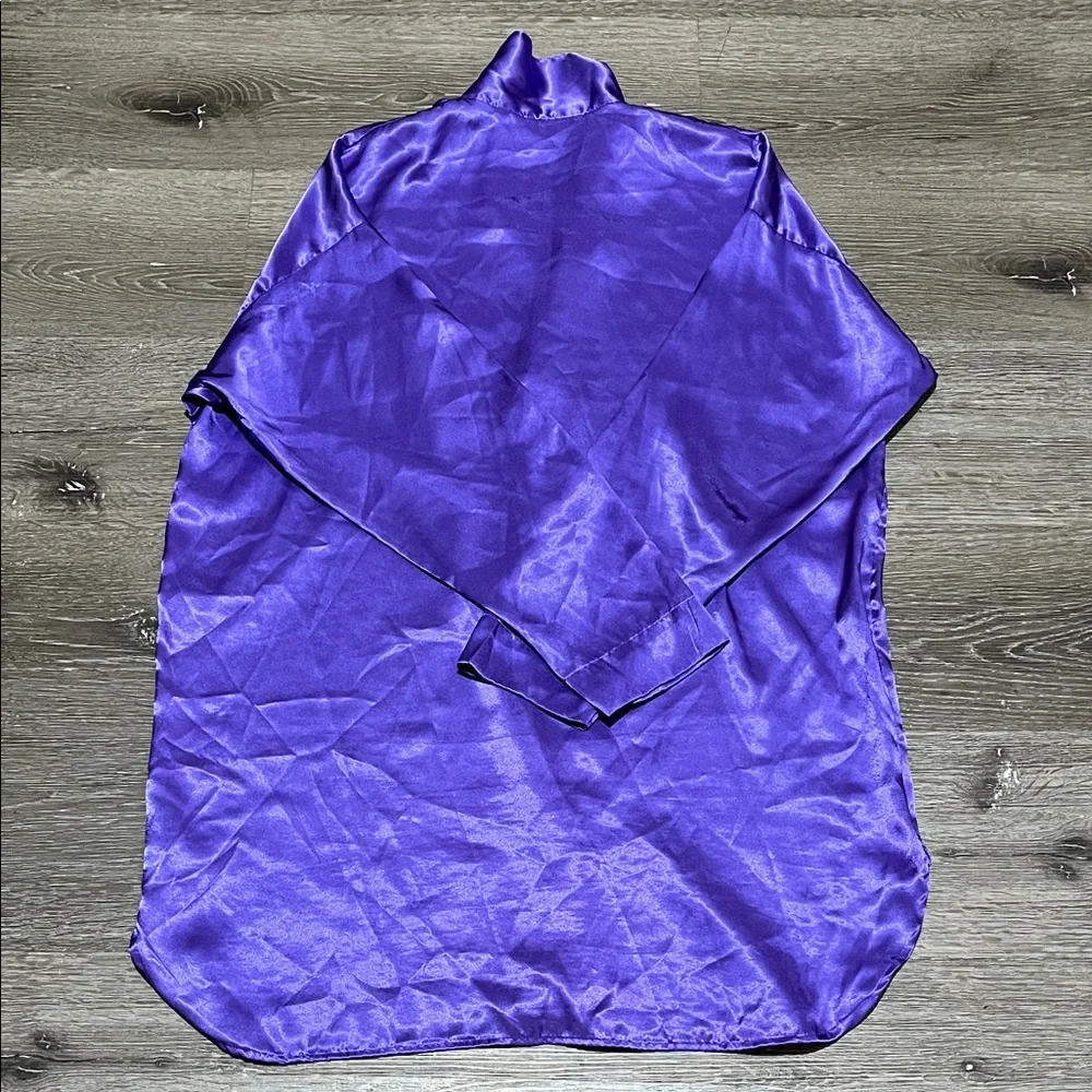 Elegant Purple Satin Blouse with Pearl Details
